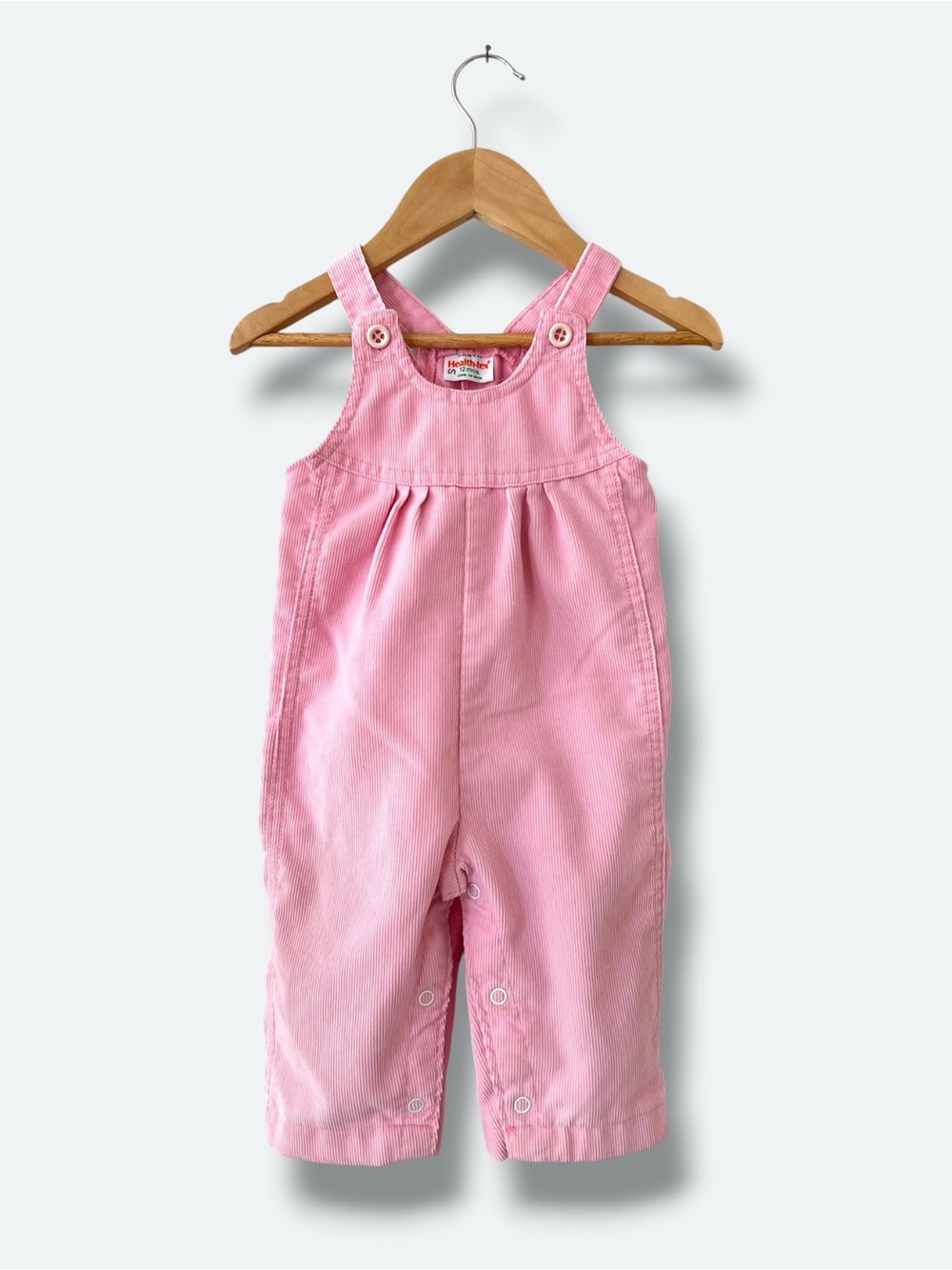 Vintage Health-Tex Pink Corduroy Overalls Baby Girl 12M USA Made Snap Legs